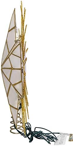 Kurt Adler 12" 7-Point Natural Capiz Lighted Tree Topper | Christmas Tree Star Topper | Gold Tree Topper Star with Lights | Light Up Star Christmas Tree Topper w/Wire Rays Accent (12 Inches, Gold)