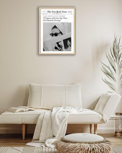 EcoHest 12x16 in Cool Girl Newspaper Framed Wall Art for Bedroom