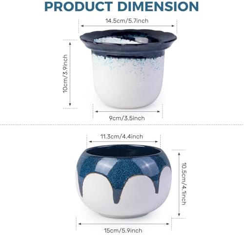 BUYMAX African Violet Pots, 6 inch Ceramic Easy Self Watering Plant Pot for Busy Plant Lovers, Automatically Absorb Appropriate Amount of Water, Flower Pot Indoor-Plants Not Included(Blue)