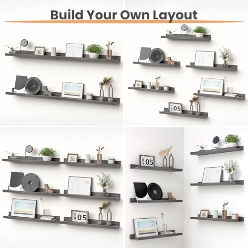 upsimples Floating Shelves for Wall Decor and Storage, Grey, 6Pcs 23.6''