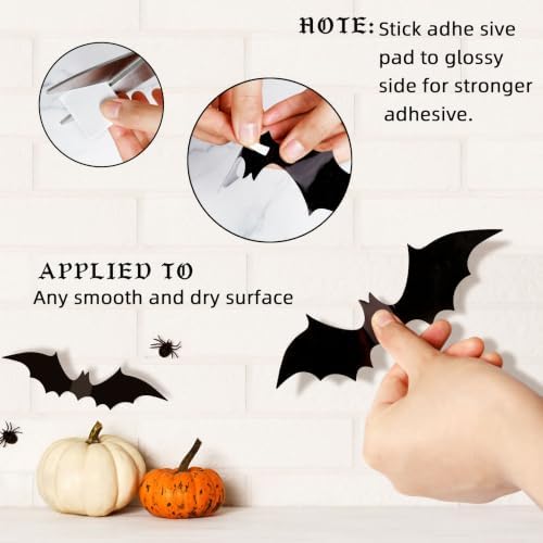 TDHDIKE Halloween Bats Decorations Wall Decor 140pcs Black PVC Bat Stickers