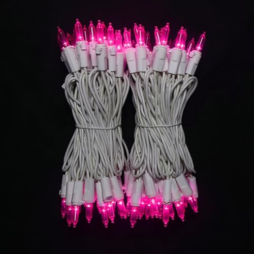 Pink Christmas LED Lights - 2 Pack 100 Count Pink Christmas String Lights for Tree, Bedroom, Wedding, Indoor/Outdoor Valentines Day Decorations, 2 Sets 33 Feet White Wire, UL Certified, Connectable