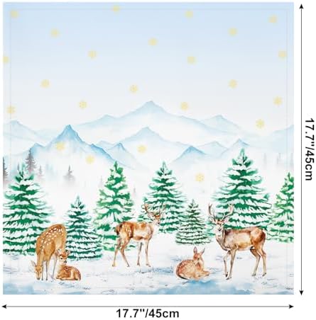 Winter Pine Tree Napkins, 18×18 Inch Woodland Deer Dinner Cloth Napkins Set of 6, Washable Cotton Soft Absorbent Square Napkins for Dining Kitchen Party Wedding Decoration