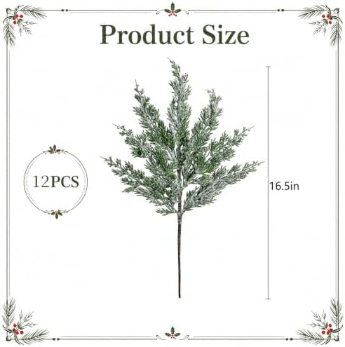 12 Pcs Large Christmas Snow Pine Branches, White Frosted Pine Needles Sprig