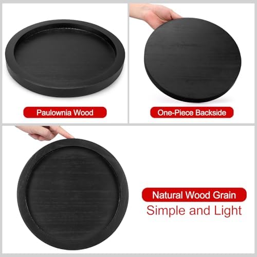 Round Decorative Tray for Coffee Dining Table Countertop Small Wooden Serving / Black / Set of 11