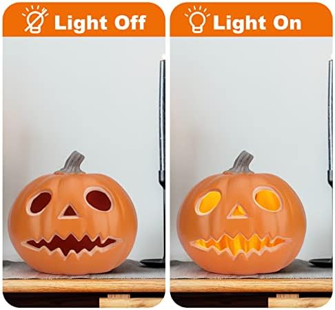 10" Jack-o'-Lantern - Halloween Light Up Pumpkin Lantern with ETL Certified Cord and 2 Safety Fuse - Indoor Outdoor JackoLantern Decoration for Halloween Party Home Décor - Round Lightened Pumpkin
