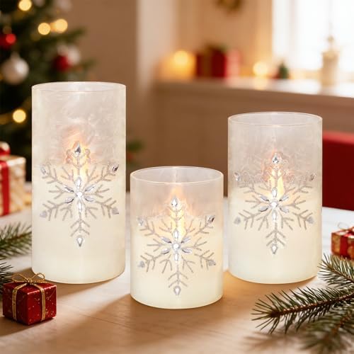 Crystal Club Christmas Flameless Candles, Battery Powered LED Candles