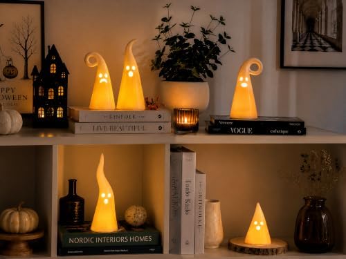 Parsin 5 PCS Ceramic Ghost Light Up Decor, Cute Halloween Decor