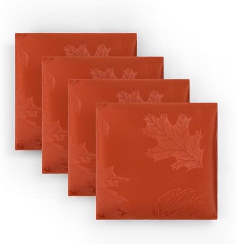 Softalker Fall Jacquard Dinner Napkins 20 x 20 Inch Set of 4, Burnt Orange