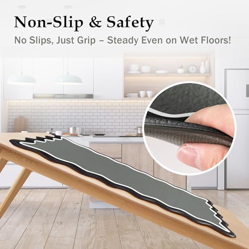 Arenarug Scalloped Kitchen Mats for Floor, Black Gray Kitchen Rugs Set of 2