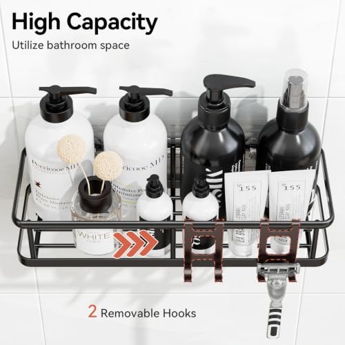 YASONIC Shower Caddy Adhesive, Rustproof Shower Organizer with Soap Holder, Large Capacity Shower Shelves for Inside