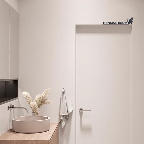 Thinking Room Funny Bathroom Door Sign & Funny Wall Art - Metal Rust-Resistant Decor with Humorous Quotes | Black Matte Bathroom Signs for Restroom | 13.8''x3.2'' Unique Toilet Door Topper Decor