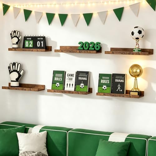 upsimples 12 Pack Wooden Floating Shelves, Wall Storage Decor Shelf for Bathroom, Bedroom, Living Room, Kitchen, Office