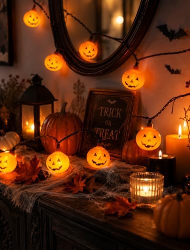 8.5FT Halloween Orange Pumpkin String Lights, Plug-In 10 LED Pumpkins Decor