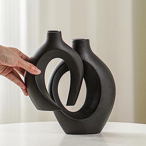 Snuggle Hollow Modern Ceramic Vase / Large Matte Black / Set of 2