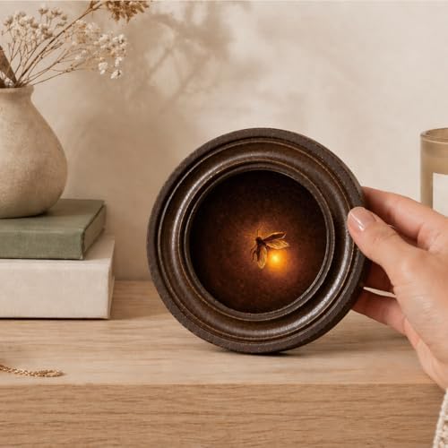 MOCHPEN Glowing firefly Round Wall Art Decor, Dark Academia Hanging Painting Artwork, Antique style Insect Decoration for Nursery Library Bedroom Living Room Reading Nook Gallery, 5.7x5.7 Inch