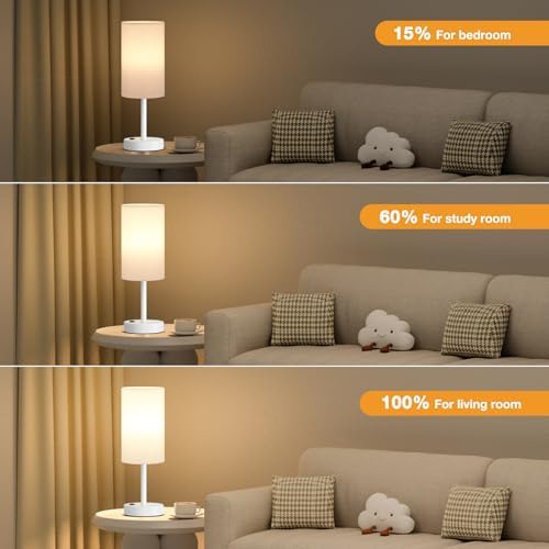 Fenmzee 17.4" White Lamp for Bedroom - Dimmable Touch, USB A+C, AC Outlet