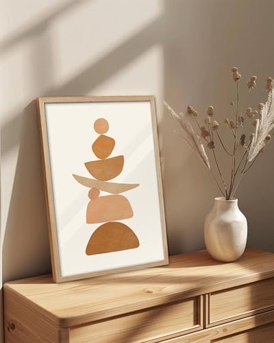 KensTro 16x20 Oak Framed Beige Boho Christian Abstract Wall Art