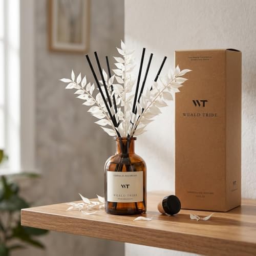 WEALD TRIBE Reed Diffuser Set for Bathroom Air Fresheners, Oil Diffuser Sticks | White Tea Scent 4.0 fl oz Home