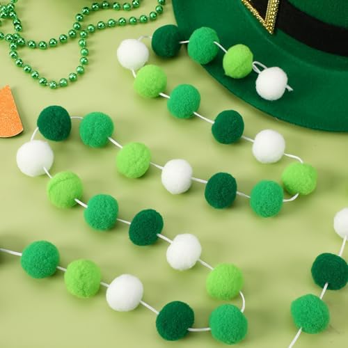 MARFOREVER 4 Pack 26.3 Feet St Patricks Day Decorations Pom Pom Garland