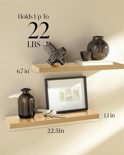 BAYKA Floating Shelves for Wall, 22.5 inches Wall Mounted Rustic Wood Shelves for Bathroom, Bedroom, Living Room