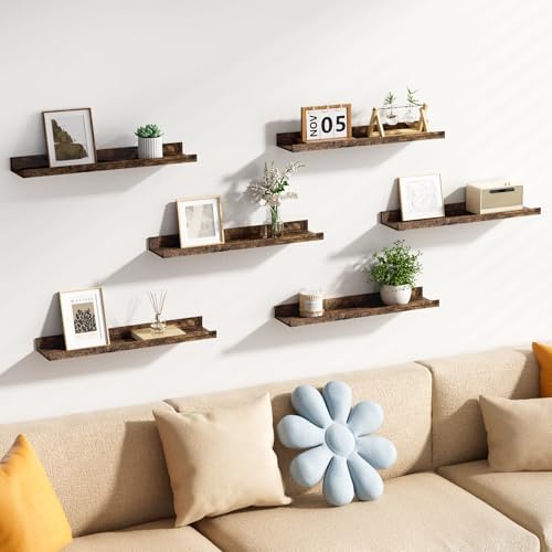 upsimples Floating Shelves for Wall Decor and Storage, Brown, 6Pcs 23.6''