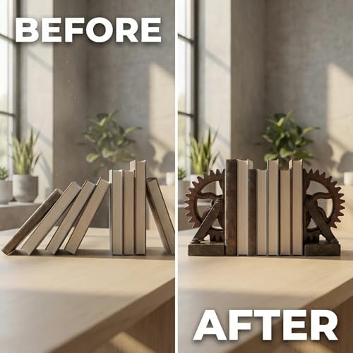 Industrial Gear Decorative Bookends / Wheel Gear / 10.5 Inch