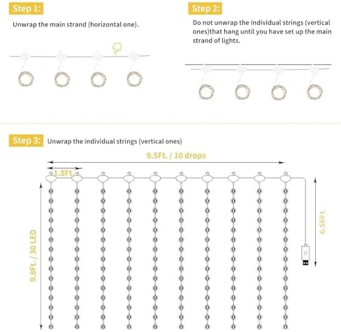 Minetom Curtain Lights, 300 LED Dimmable Twinkle Fairy Lights, 8 Modes