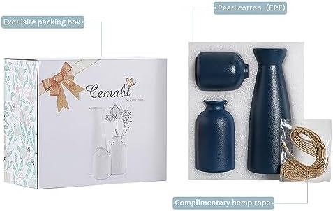 Ceramic Vases Small Flower Vases for Decor / Blue / Set of 3