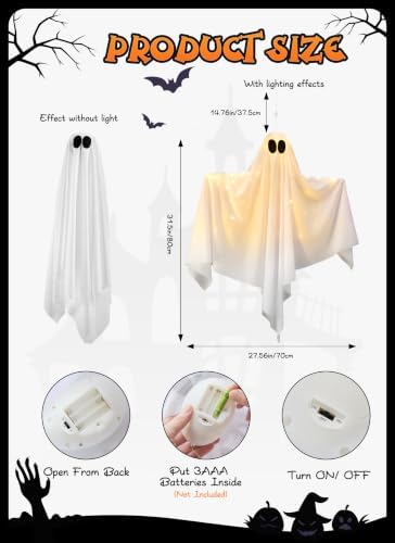 Brightown Halloween Hanging Light up Ghost Decoration, Warm White