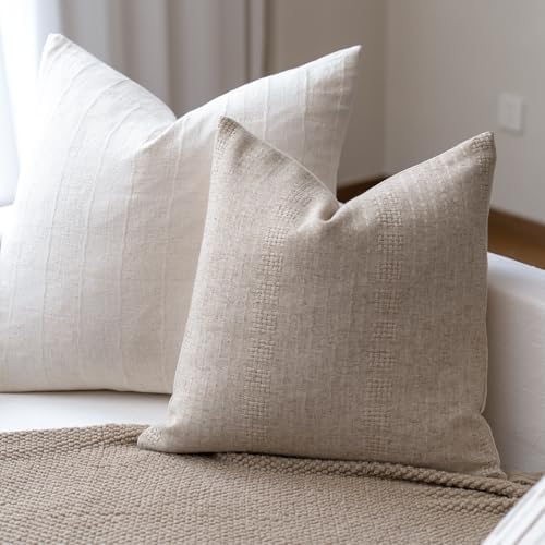 Decorative Neutral Throw Pillow Covers Farmhouse Pillow Covers Cotton / Waffle Stripe / 18 x 18