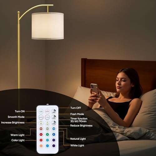 Battery Operated Floor Lamp, RGB Dimmable Cordless Standing Lamp with Remote Control for Living Room, Tall Floor Lamp