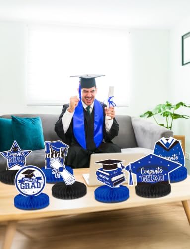 Graduation Table Decorations, Blue and Black Graduation Table Centerpieces