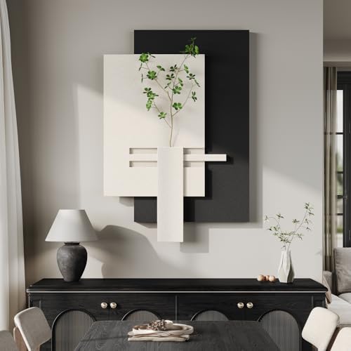 3D Black and White Abstract Wall Art, Modern Minimalist Artwork for Walls