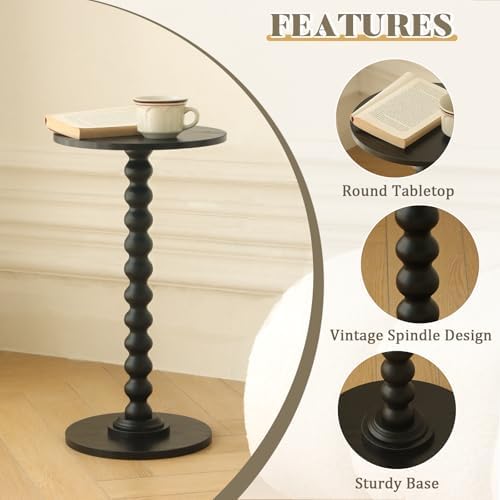 Fultyle Round Side Table, Small Drink Table for Small Spaces, Modern Accent End Table Nightstand with Solid Wood Leg