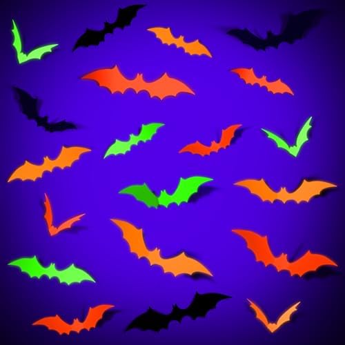 LOLStar Glow Halloween Bat Stickers, Neon Bat Wall Decals, 72PCS, 4 Sizes