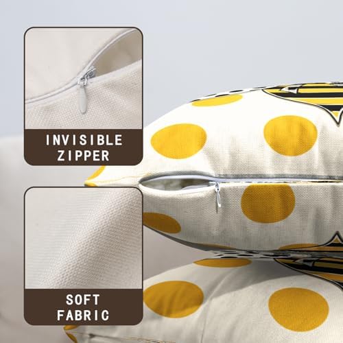 Summer Bumblebee Throw Pillow Covers 16x16 Set of 2 Polka Dot Bee Decorative Pillow Cases Yellow Honeybee Outdoor Farmhouse Cushion Cover for Home Couch Sofa Decor