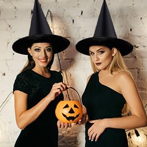 Witch Hat, 14 Pack Halloween Hanging Witch Hats with 200 Feet Hanging Rope, Witch Costume Accessory for Halloween Party Yard Decoration and Carnivals - Black