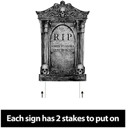 Halloween Decorations Outdoor Graveyard Tombstones: 6ct Large Tombstone Halloween Decor Yard Signs with Stakes, 16" Realistic Scary Skeleton RIP Cemetery Gravestones for Yard Lawn Outside Home Party