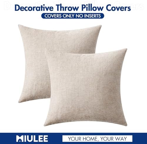 MIULEE Soft Chenille Throw Pillow Covers Light Brown 20x20 Inch Pack of 2