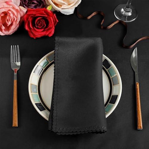Halloween Cloth Napkins Set of 4, Black Polyester Dinner Napkins Washable Reusable, Wave Lace Table Cloth Napkins for Christmas Thanksgiving Festival Holiday Dinner Table Decoration
