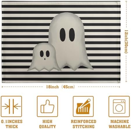 Halloween Ghost Striped 12x18 Placemats Set of 4 Cute Spooky Ghosts Seasonal Linen Farmhouse Table Placemats Heat Resistant Washable Plate Mats for Party Kitchen Dining Decoration