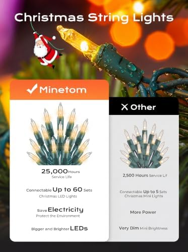 Minetom LED Clear Christmas String Lights, 100 Count 20 Feet LED Christmas Lights Bulb, Christmas Decorations Indoor, White Christma Tree Lights for Indoor Outdoor Xmas Wedding Party Festival