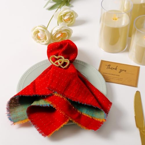 Christmas Cloth Napkin Double-Layer Set of 10, 100% Cotton Red & Green AB Surface Reusable Napkins for Christmas, Weddings, Banquet, Festival Event, Home Decor(Red-Green)
