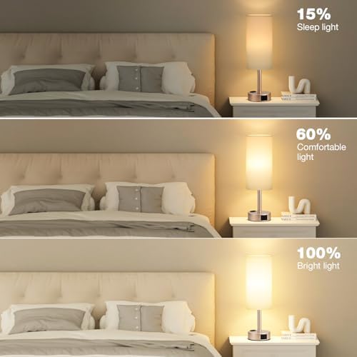 Antique White Bedside Table Lamp, Dimmable Touch Lamp, USB A+C, AC Outlet