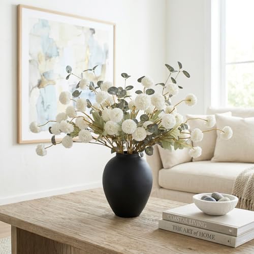 RyddeligHome White Faux Kiku Flowers for Vase(NOT Included) - 12 Long Stems