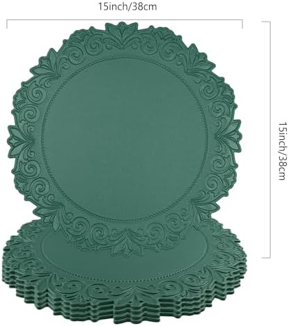 Round Faux Leather Placemats Set of 4, Dining Table Mats, Green