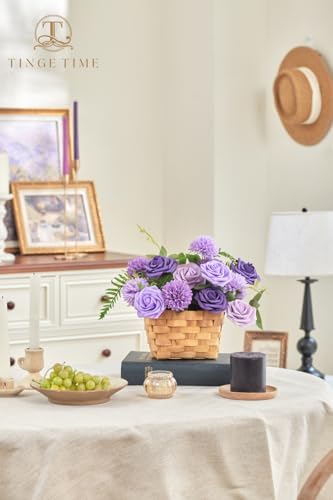 TINGE TIME 23pcs Artificial Wedding Flower Combo, Rose Pompon Mums Purple
