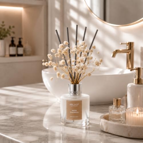 Airkeep Reed Diffuser Set,3.38 fl oz (100 ml) - Warm Teakwood Oil Diffusers with 8 Reed Sticks, Home Fragrance Reed