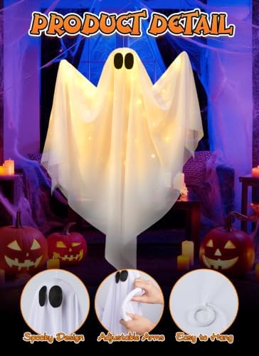 Brightown Halloween Hanging Light up Ghost Decoration, Warm White